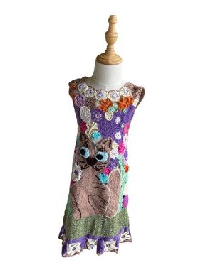 Colorful Cat Crochet girl dress